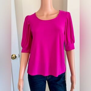 NWT CeCe Hot Pink Magenta Barbie Core Jersey Kit Puff Sleeve Top Small MSRP $69